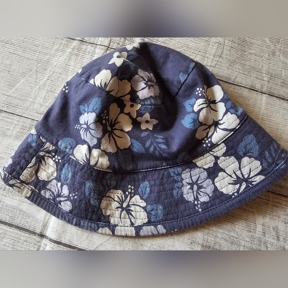 Gap Vintage Y2K Blue Tropical Floral Print Bucket Hat Size S/M Adult Terry Cloth - Picture 2 of 5